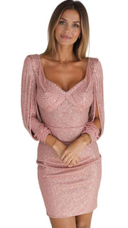 Damen Mini-Kleid mit Fransierten Ärmeln