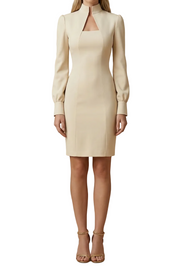 Damen Mini Kleid mit langen Ärmeln, Stehkragen und Ausschnittdetail