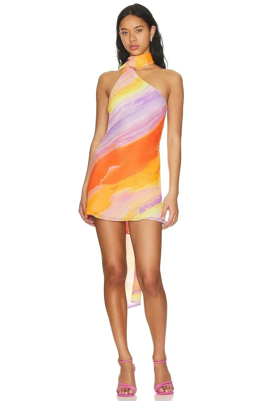 Damen Minikleid in Halfter Form mit Sonnenuntergangsfarben