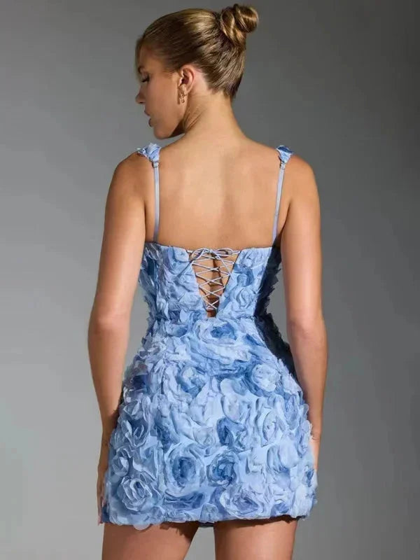 Damen Minikleid mit Blumenstruktur und Trägern