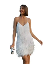 Damen Minikleid mit Fransen und Paillettenbesatz
