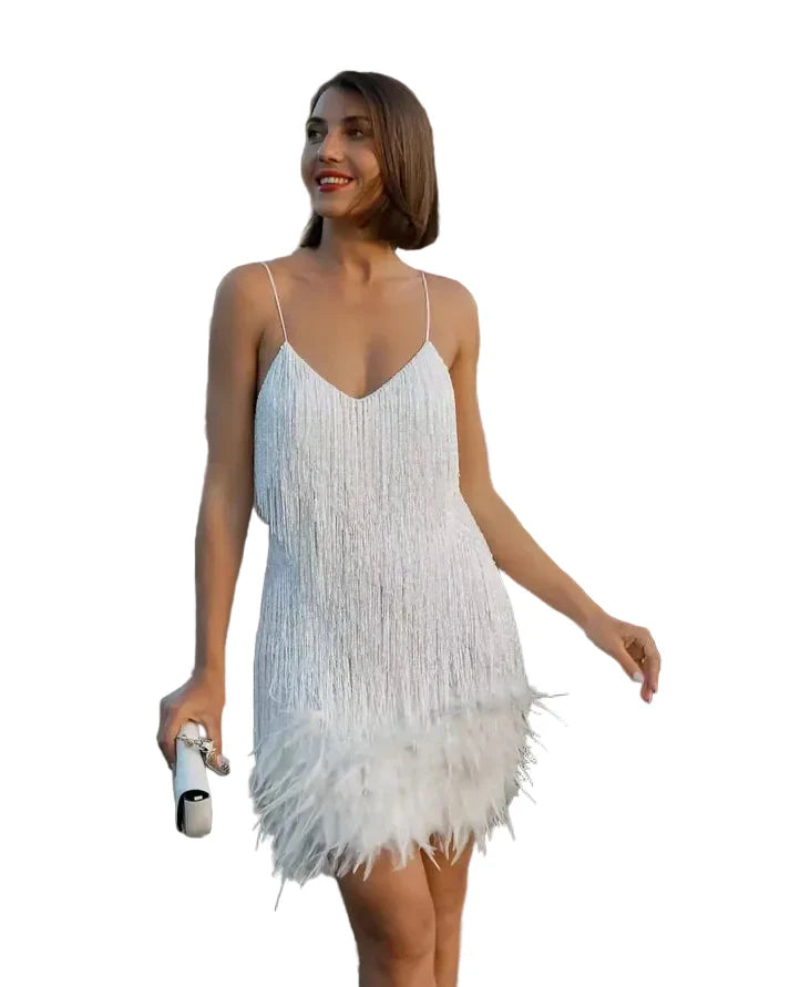 Damen Minikleid mit Fransen und Paillettenbesatz
