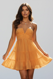 Damen Minikleid mit Halterträgern und Mehrstufigem Rockaufbau