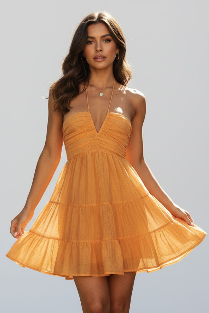 Damen Minikleid mit Halterträgern und Mehrstufigem Rockaufbau