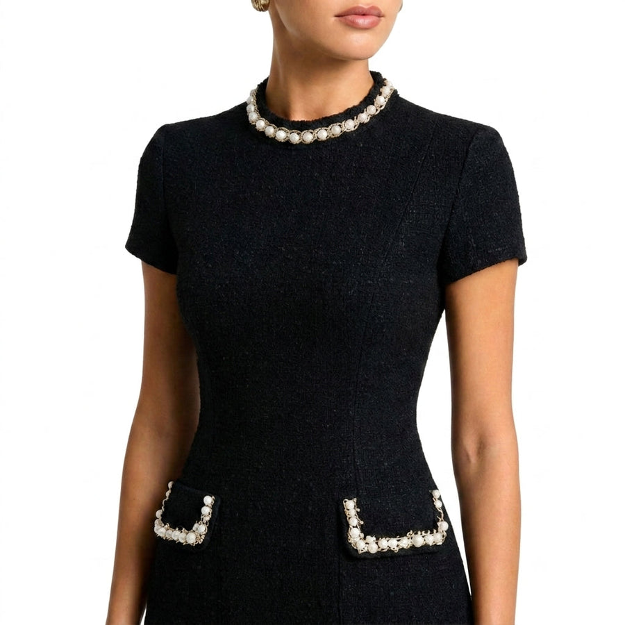 Damen-Minikleid mit kurzen Ärmeln und Perlenbesatz