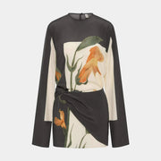 Damen Minikleid mit langen Ärmeln und floralem Druck