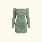 Damen-Minikleid mit schulterfreiem Ausschnitt und Raffungen