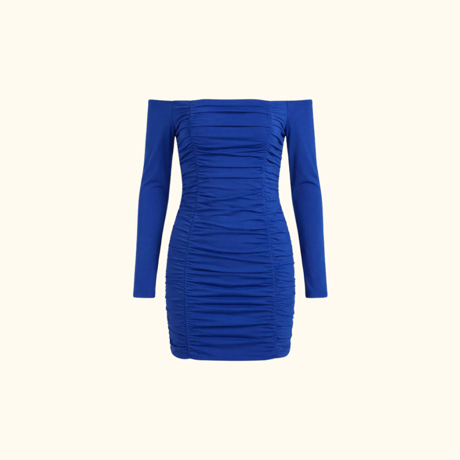 Damen-Minikleid mit schulterfreiem Ausschnitt und Raffungen