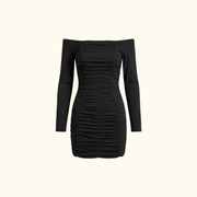Damen-Minikleid mit schulterfreiem Ausschnitt und Raffungen