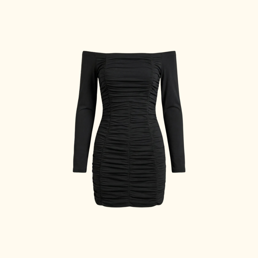 Damen-Minikleid mit schulterfreiem Ausschnitt und Raffungen