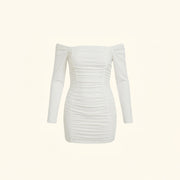 Damen-Minikleid mit schulterfreiem Ausschnitt und Raffungen