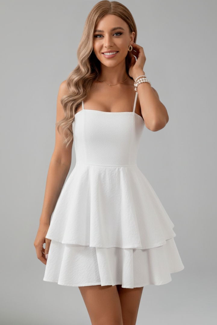 Damen Minikleid mit Spaghettiträgern und Doppelstufigem Rock