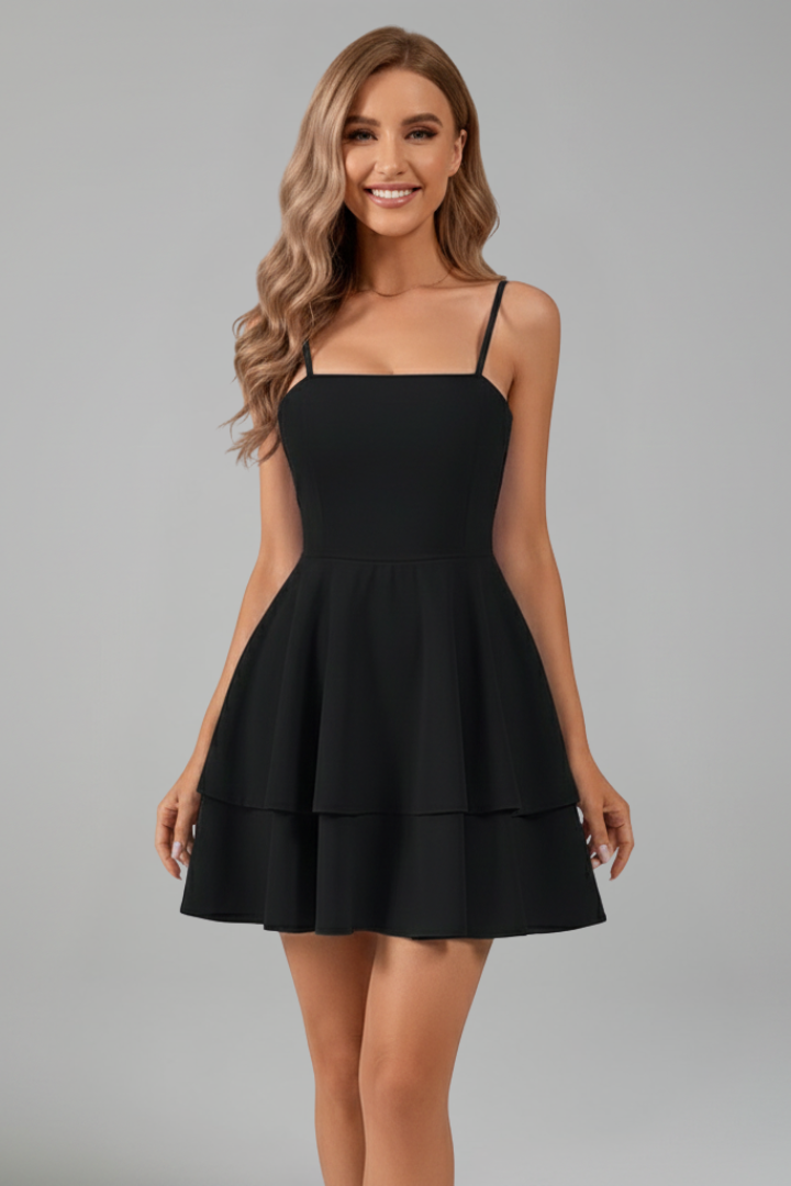 Damen Minikleid mit Spaghettiträgern und Doppelstufigem Rock
