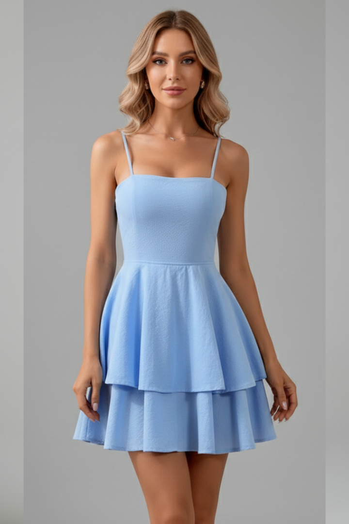 Damen Minikleid mit Spaghettiträgern und Doppelstufigem Rock