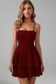 Damen Minikleid mit Spaghettiträgern und Doppelstufigem Rock