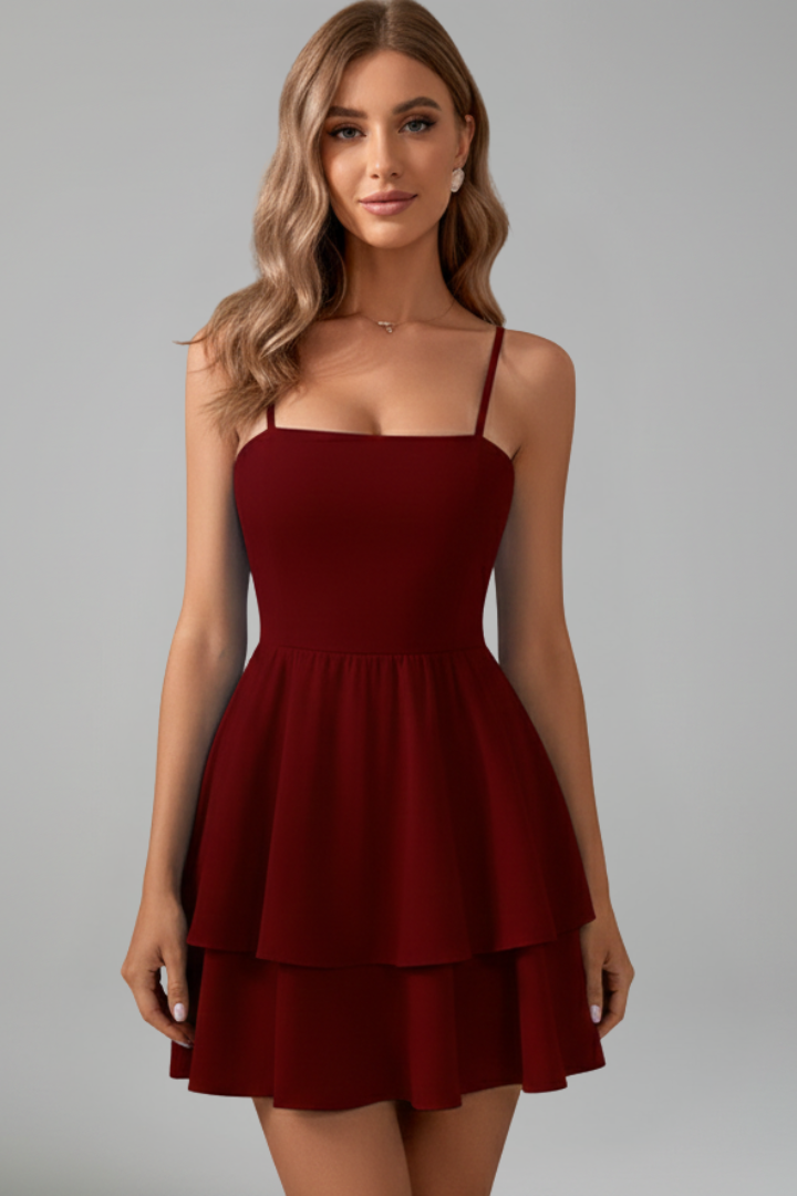 Damen Minikleid mit Spaghettiträgern und Doppelstufigem Rock