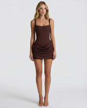Damen Minikleid mit strukturiertem Korsettoberteil und Trägern