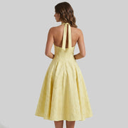 Damen Neckholderkleid mit Korsett Oberteil und Strukturmuster und Schleife am Nacken