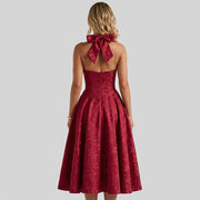 Damen Neckholderkleid mit Korsett Oberteil und Strukturmuster und Schleife am Nacken