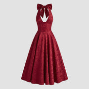 Damen Neckholderkleid mit Korsett Oberteil und Strukturmuster und Schleife am Nacken