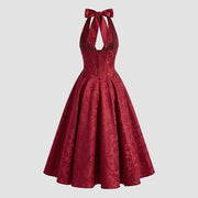 Damen Neckholderkleid mit Korsett Oberteil und Strukturmuster und Schleife am Nacken