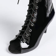 Damen Offene Ankle-Boots mit Schnürung, Riemen und Absatz