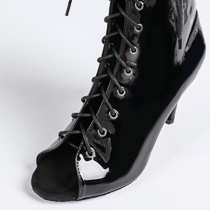 Damen Offene Ankle-Boots mit Schnürung, Riemen und Absatz