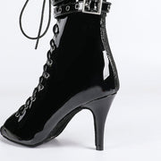 Damen Offene Ankle-Boots mit Schnürung, Riemen und Absatz
