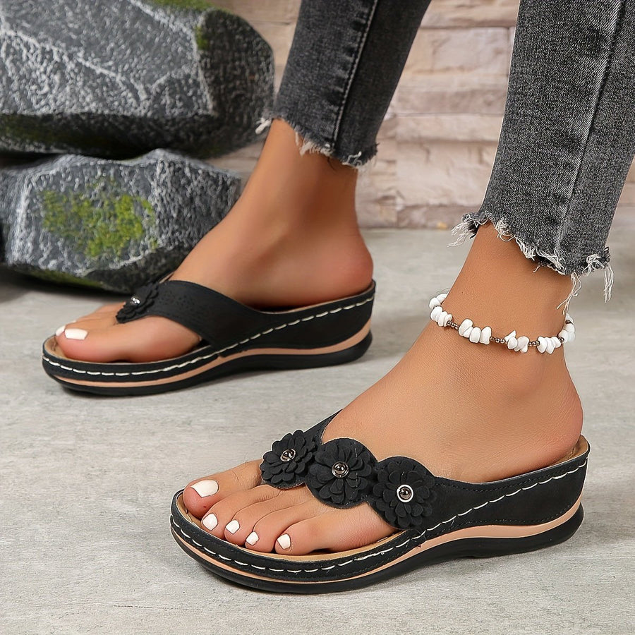 Johanna | Damen Orthopädische Slip-On Sandalen Blumenverzierung