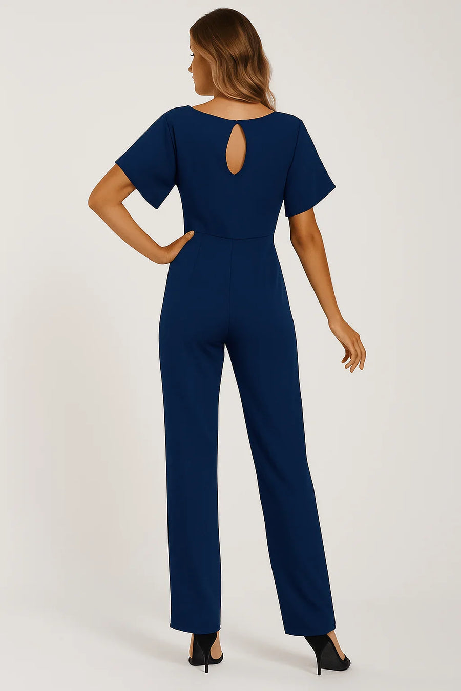 Damen Overall mit Krawatten Gürtel und weitem Bein