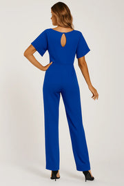 Damen Overall mit Krawatten Gürtel und weitem Bein
