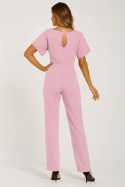 Damen Overall mit Krawatten Gürtel und weitem Bein