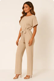 Damen Overall mit Krawatten Gürtel und weitem Bein