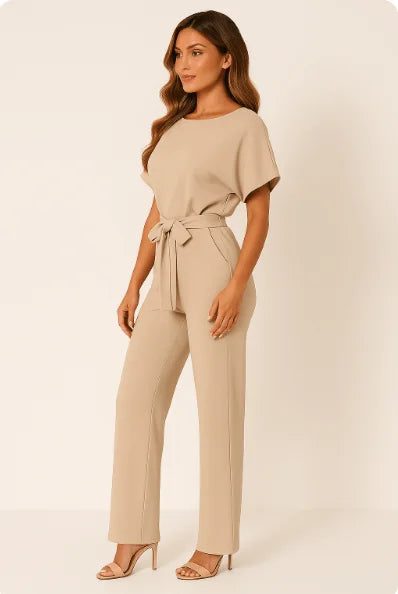 Damen Overall mit Krawatten Gürtel und weitem Bein