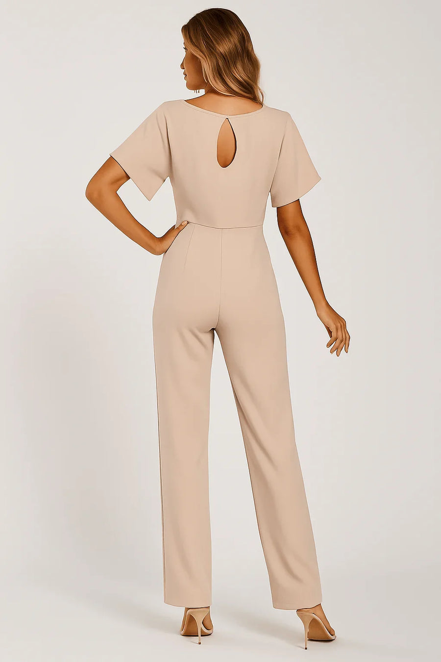 Damen Overall mit Krawatten Gürtel und weitem Bein