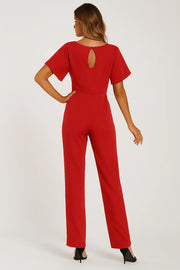 Damen Overall mit Krawatten Gürtel und weitem Bein
