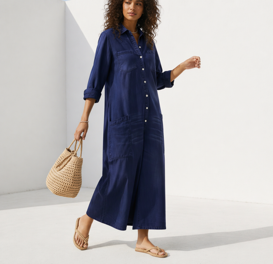 Damen Overall mit weitem Bein und Knopfleiste