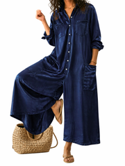 Damen Overall mit weitem Bein und Knopfleiste