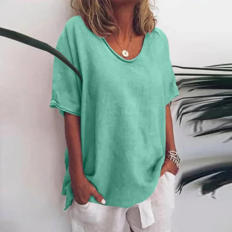 Damen Oversize T-Shirt mit V-Ausschnitt und kurzen Ärmeln