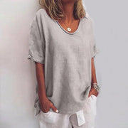 Damen Oversize T-Shirt mit V-Ausschnitt und kurzen Ärmeln