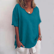 Damen Oversize T-Shirt mit V-Ausschnitt und kurzen Ärmeln