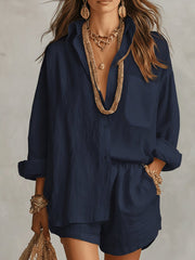 Marie | Damen Oversize Leinen Hemdkleid Shorts Set