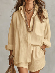 Marie | Damen Oversize Leinen Hemdkleid Shorts Set