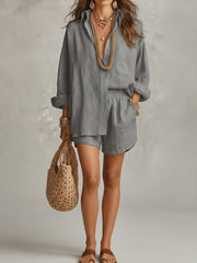 Marie | Damen Oversize Leinen Hemdkleid Shorts Set