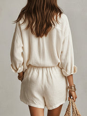 Marie | Damen Oversize Leinen Hemdkleid Shorts Set