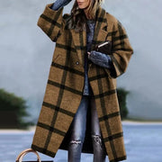 Damen Oversize Mantel mit Karomuster und Knopfverschluss