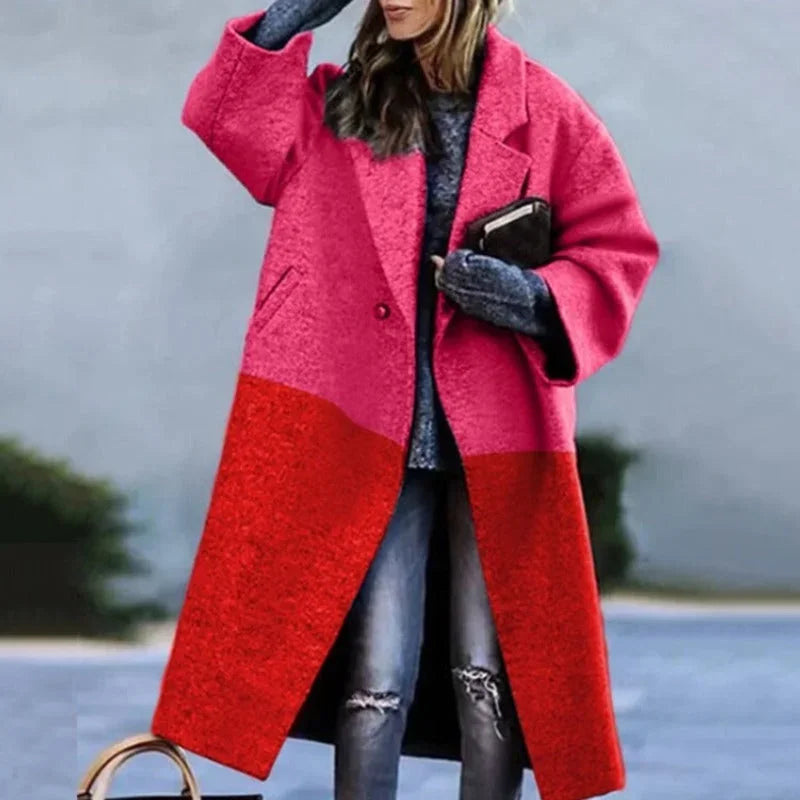 Damen Oversize Mantel mit Karomuster und Knopfverschluss