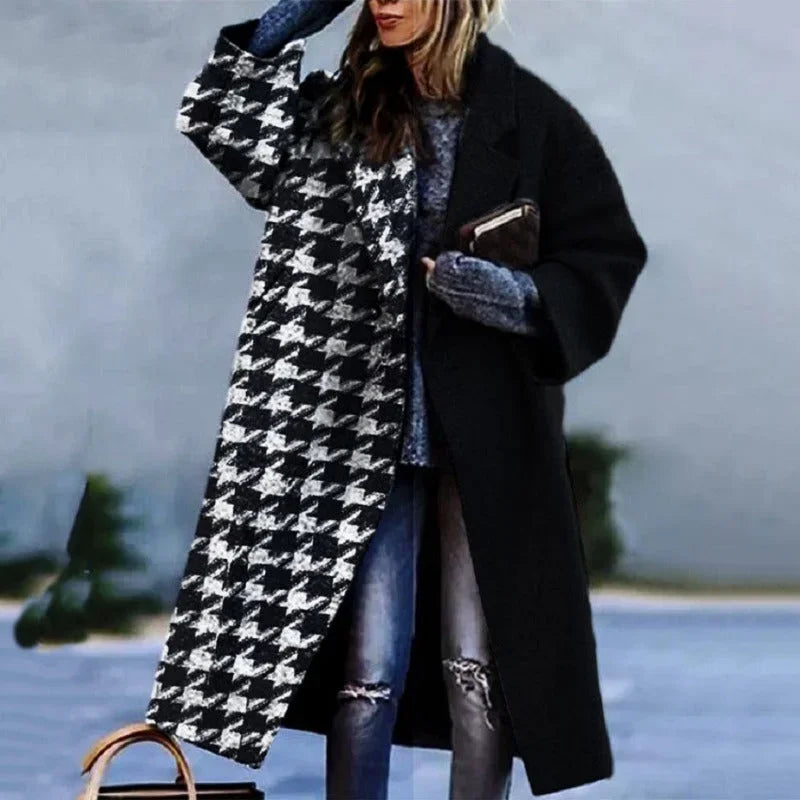 Damen Oversize Mantel mit Karomuster und Knopfverschluss
