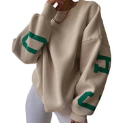 Damen Oversize Pullover mit Rundhalsausschnitt und Ärmeldruck