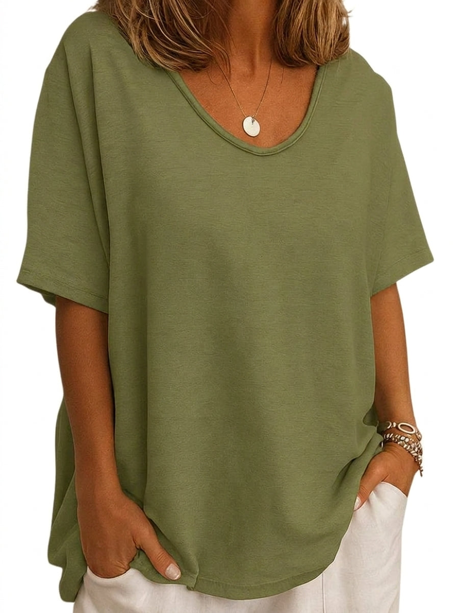 Damen-Oversized-T-Shirt mit V-Ausschnitt und kurzen Ärmeln